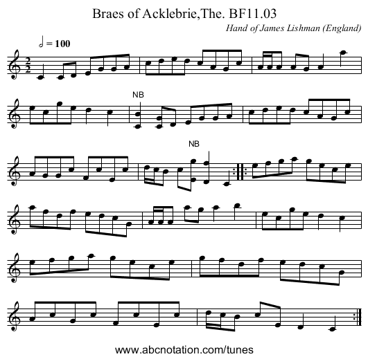 Braes of Acklebrie,The. BF11.03 - staff notation