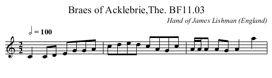 Braes of Acklebrie,The. BF11.03 - staff notation