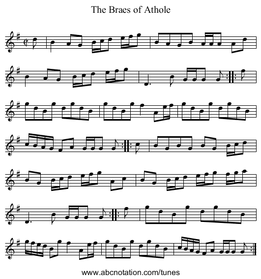 Braes of Athole, The - staff notation