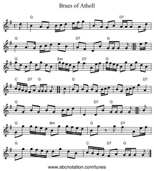 Braes of Atholl - staff notation