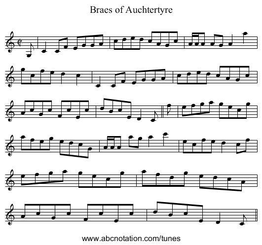 Braes of Auchtertyre - staff notation
