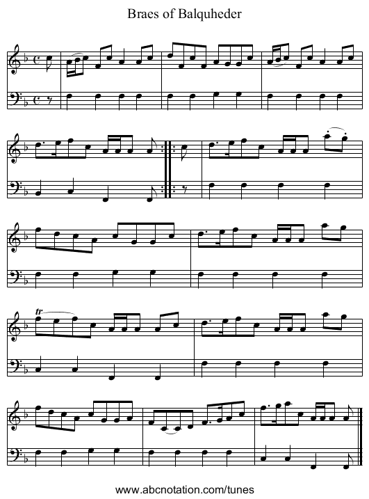 Braes of Balquheder - staff notation