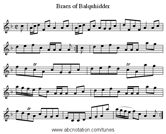 Braes of Balquhidder - staff notation