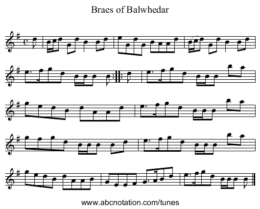 Braes of Balwhedar - staff notation