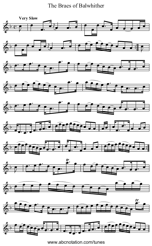 Braes of Balwhither, The - staff notation