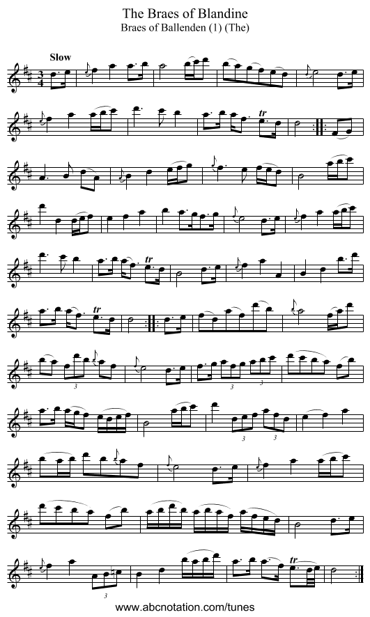 Braes of Blandine, The - staff notation