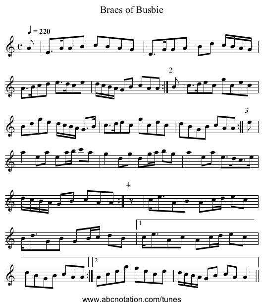 Braes of Busbie - staff notation