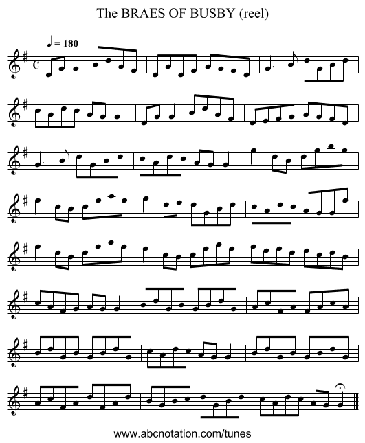 BRAES OF BUSBY (reel), The - staff notation