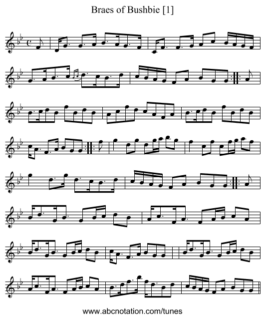 Braes of Bushbie [1] - staff notation