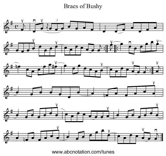 Braes of Bushy - staff notation