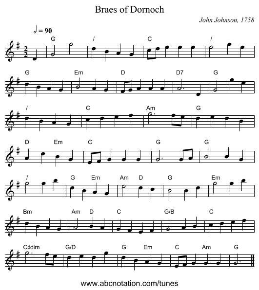 Braes of Dornoch - staff notation