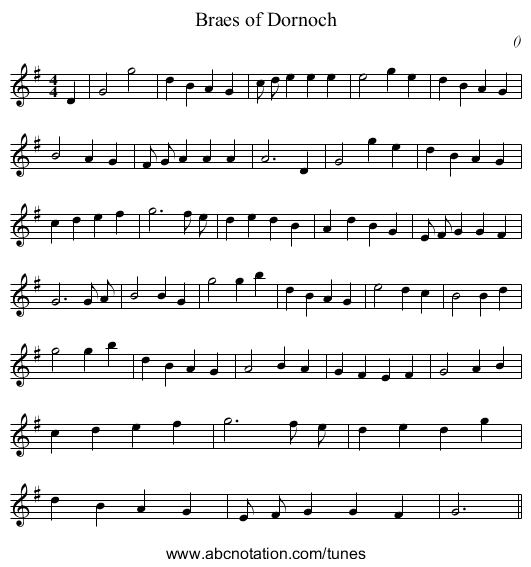 Braes of Dornoch - staff notation