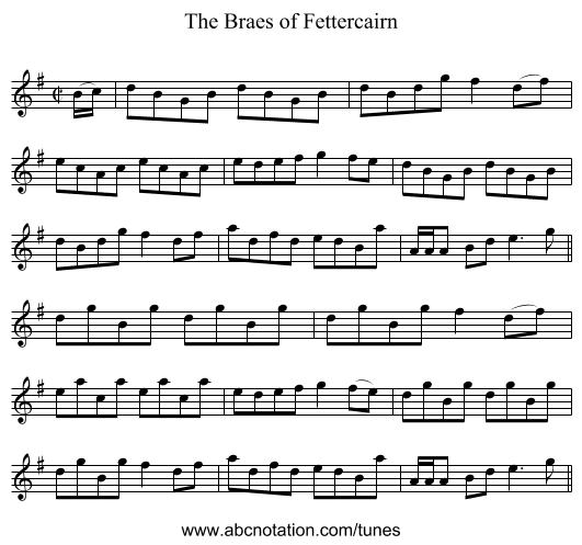 Braes of Fettercairn, The - staff notation