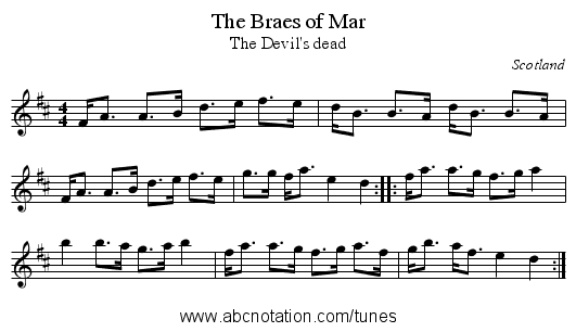 Braes of Mar, The - staff notation
