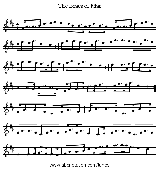 Braes of Mar, The - staff notation