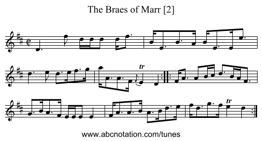 Braes of Marr [2], The - staff notation