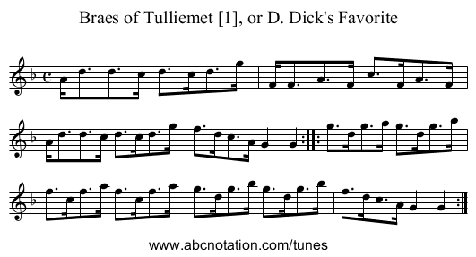 Braes of Tulliemet [1], or D. Dick's Favorite - staff notation