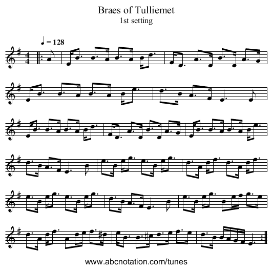 Braes of Tulliemet - staff notation