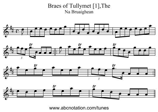 Braes of Tullymet [1],The - staff notation