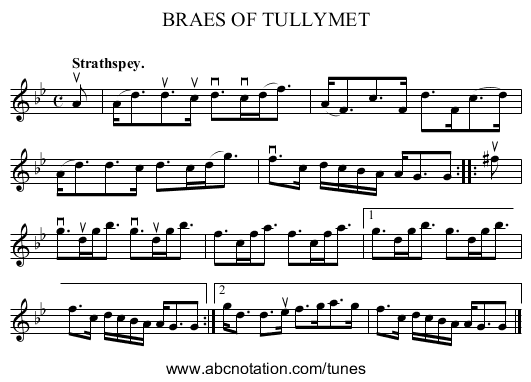 BRAES OF TULLYMET - staff notation
