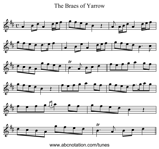 Braes of Yarrow, The - staff notation