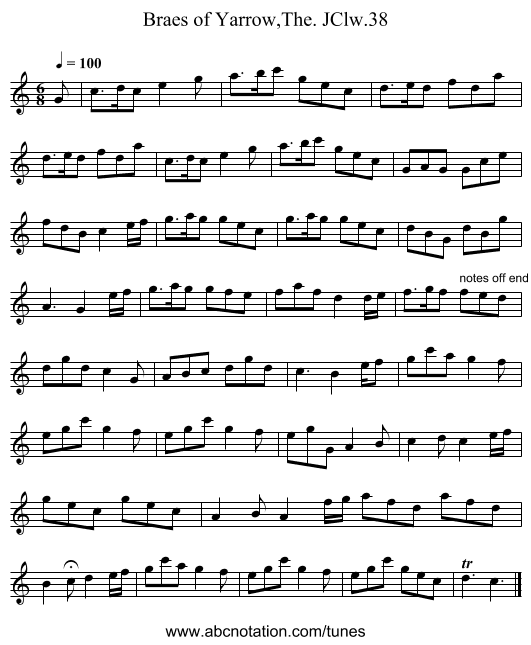 Braes of Yarrow,The. JClw.38 - staff notation