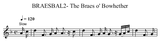 BRAESBAL2- The Braes o' Bowhether - staff notation