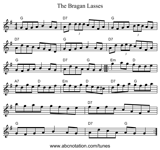 Bragan Lasses, The - staff notation