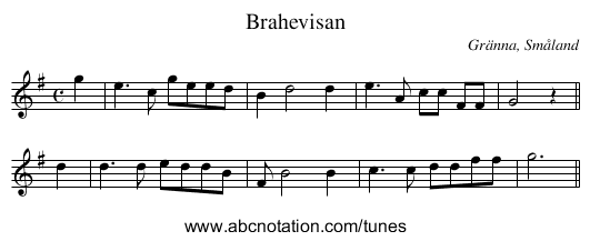 Brahevisan - staff notation