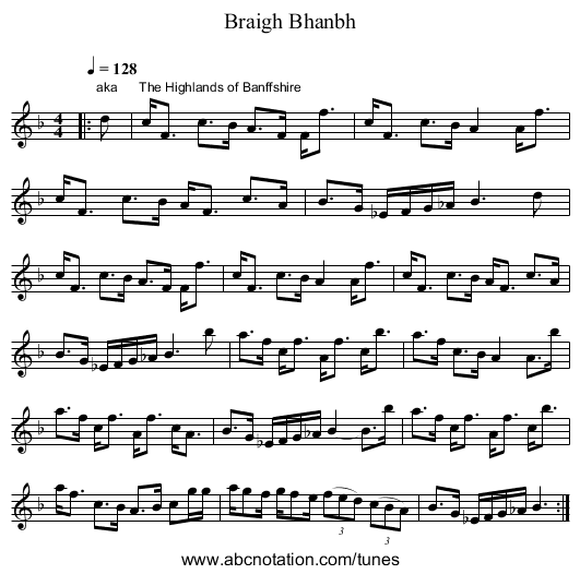 Braigh Bhanbh - staff notation