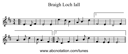 Braigh Loch Iall - staff notation