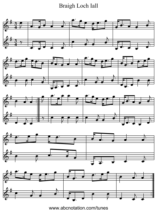 Braigh Loch Iall - staff notation