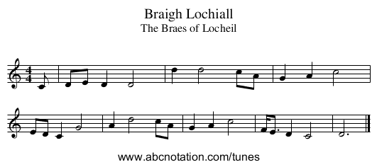 Braigh Lochiall - staff notation
