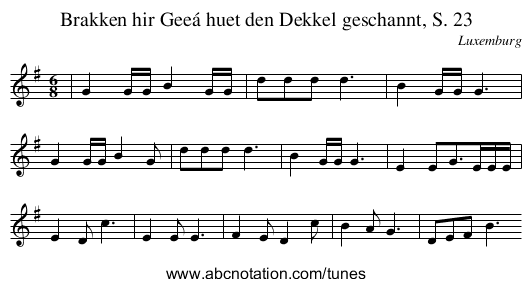 Brakken hir Geeá huet den Dekkel geschannt, S. 23 - staff notation