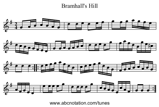 Bramhall's Hill - staff notation