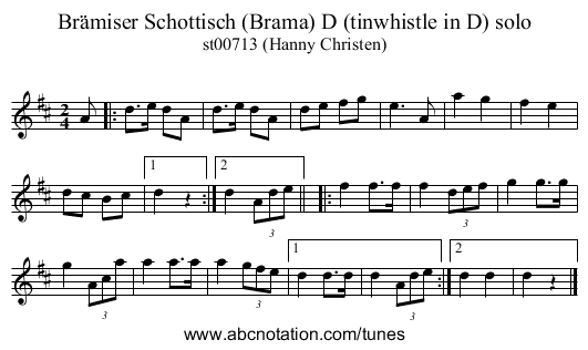 Brämiser Schottisch (Brama) D (tinwhistle in D) solo - staff notation