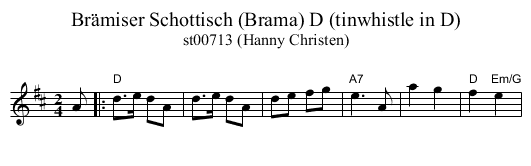 Br&auml;miser Schottisch (Brama) D (tinwhistle in D) - staff notation