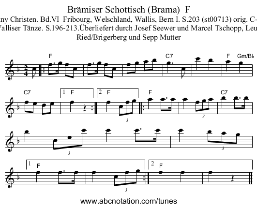 Br&auml;miser Schottisch (Brama)  F - staff notation