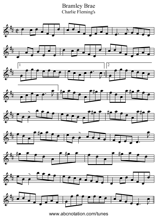 Bramley Brae - staff notation