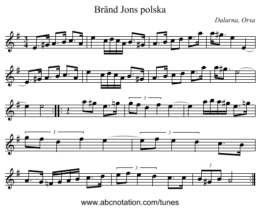 Bränd Jons polska - staff notation