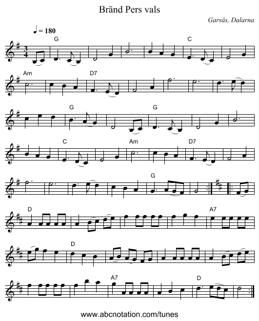 Bränd Pers vals - staff notation