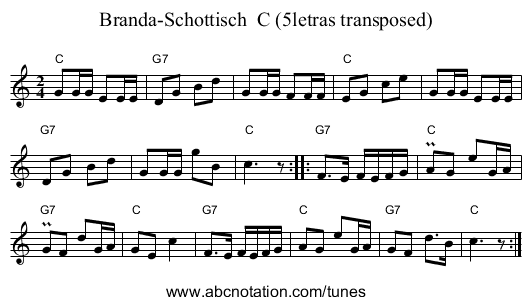 Branda-Schottisch C (5letras transposed) - staff notation