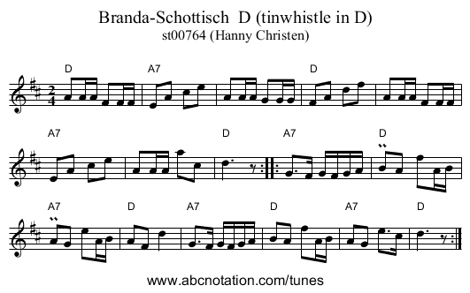 Branda-Schottisch  D (tinwhistle in D) - staff notation