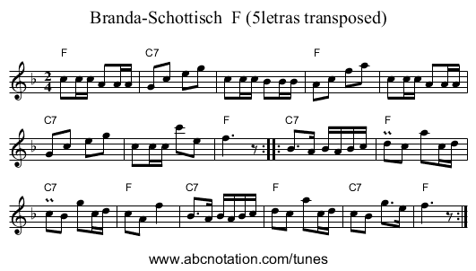 Branda-Schottisch F (5letras transposed) - staff notation
