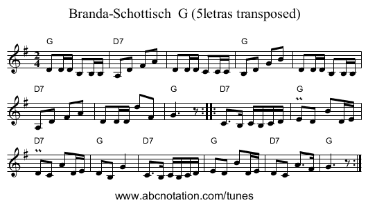 Branda-Schottisch G (5letras transposed) - staff notation