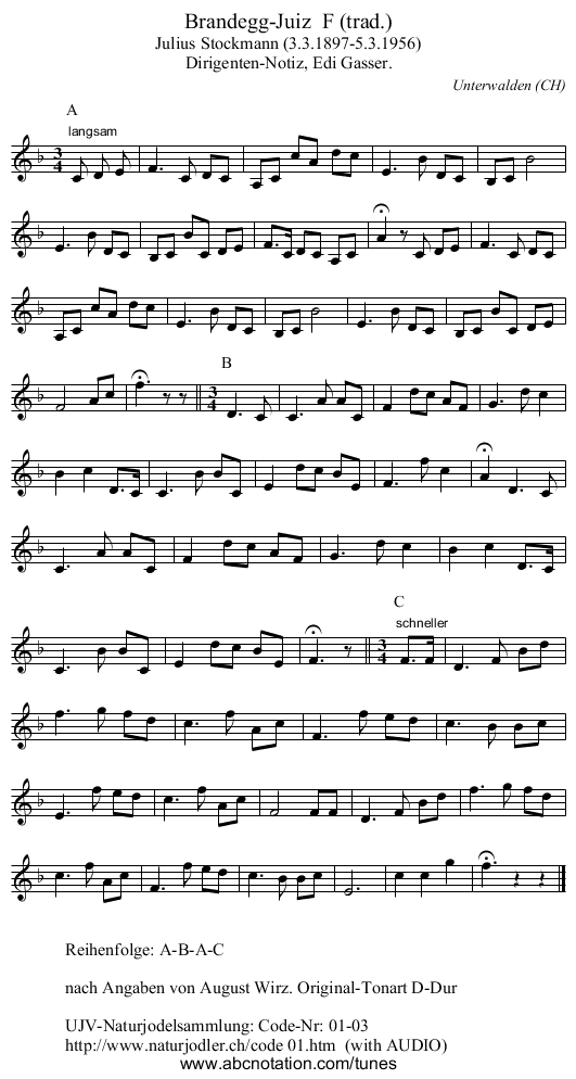 Brandegg-Juiz F (trad.) - staff notation
