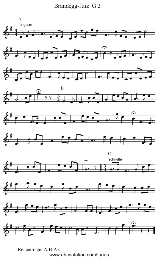 Brandegg-Juiz G 2+ - staff notation