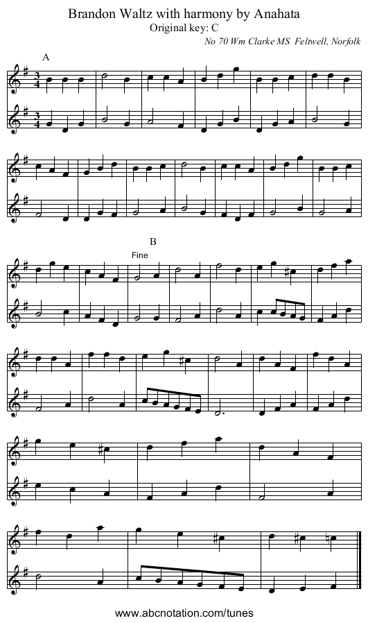 Brandon Waltz with harmony by Anahata - staff notation