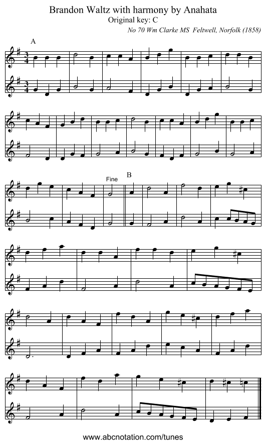 Brandon Waltz with harmony by Anahata - staff notation