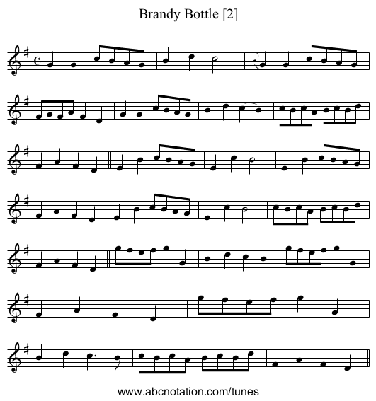 Brandy Bottle [2] - staff notation